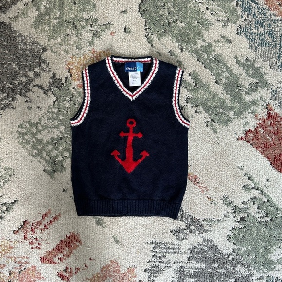 Vintage Great Guy 4T Boy Nautical Navy Blue Red White Anchor Sweater Vest - Picture 5 of 9